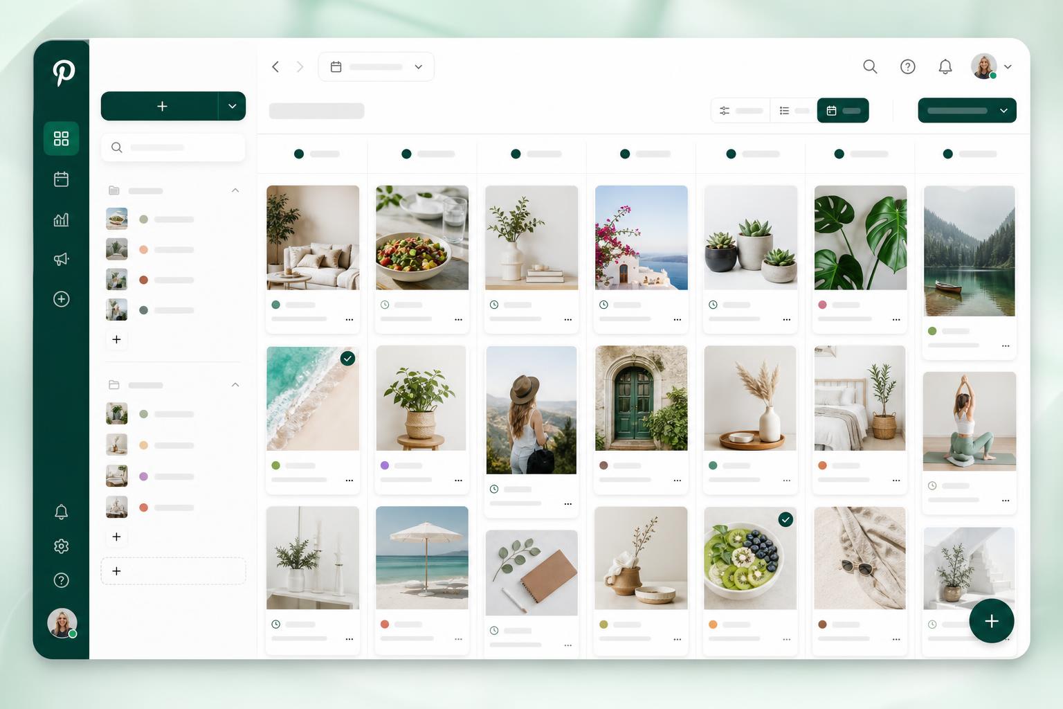 Pin Publisher weekly calendar showing scheduled Pinterest pins across the week